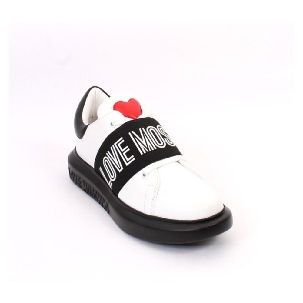 Love Moschino 15104 Black White Leather Logo Lace Platform Sneakers